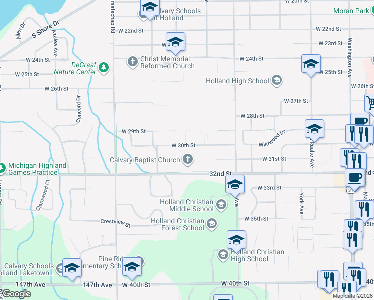 map of restaurants, bars, coffee shops, grocery stores, and more near 549 31st Street in Holland