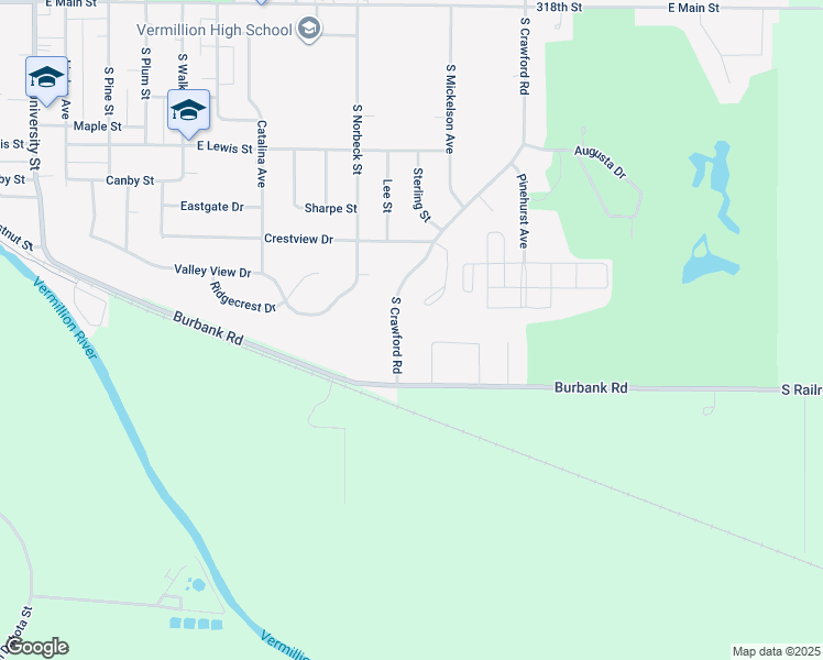 map of restaurants, bars, coffee shops, grocery stores, and more near 1501-1599 Brandon Drive in Vermillion