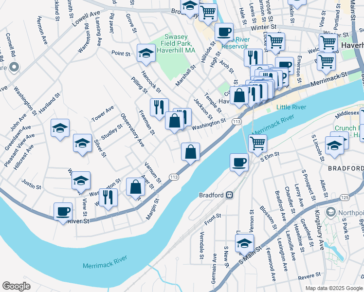 map of restaurants, bars, coffee shops, grocery stores, and more near 26 Porter Street in Haverhill