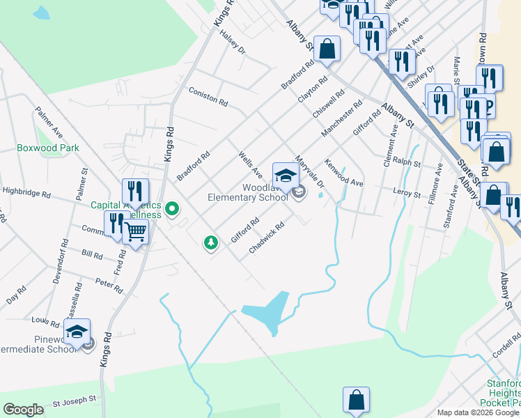 map of restaurants, bars, coffee shops, grocery stores, and more near 467 Chadwick Road in Schenectady