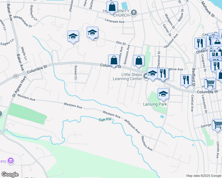 map of restaurants, bars, coffee shops, grocery stores, and more near 144 Columbia Gardens in Cohoes