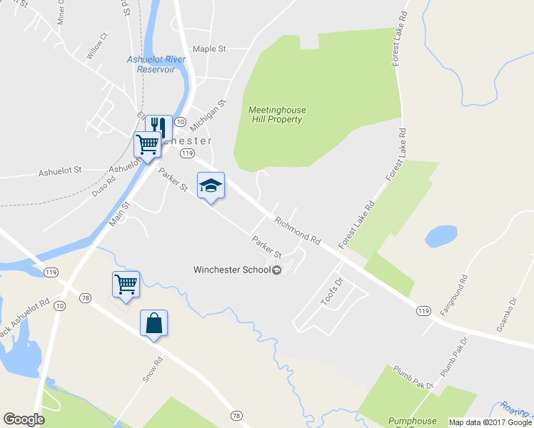 map of restaurants, bars, coffee shops, grocery stores, and more near Swan Street in Winchester