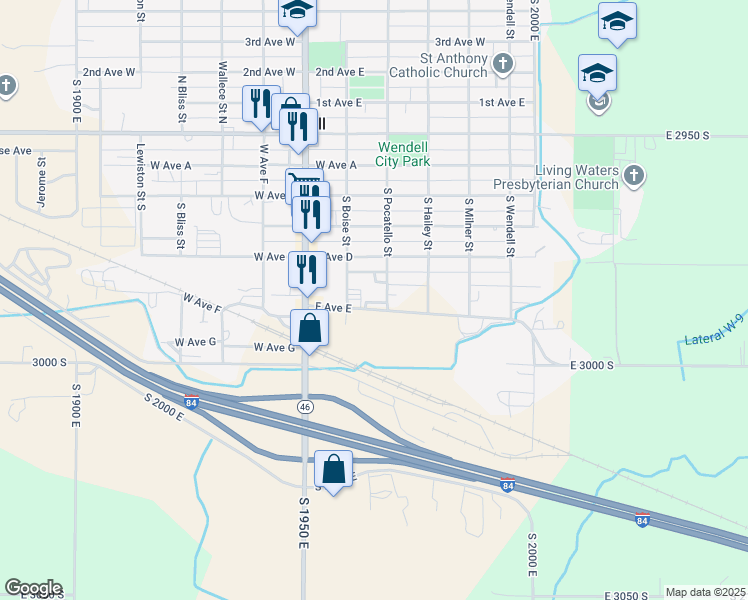 map of restaurants, bars, coffee shops, grocery stores, and more near 255 Bunn Street in Wendell