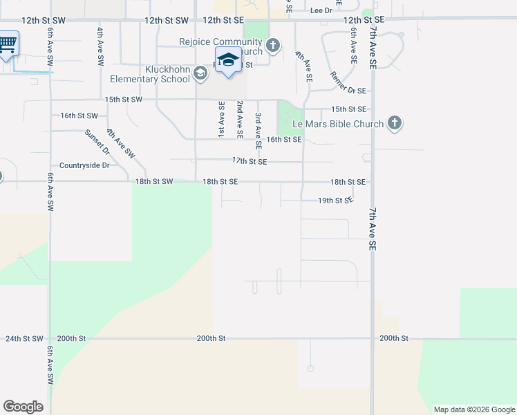 map of restaurants, bars, coffee shops, grocery stores, and more near 152 18th Street Southeast in Le Mars