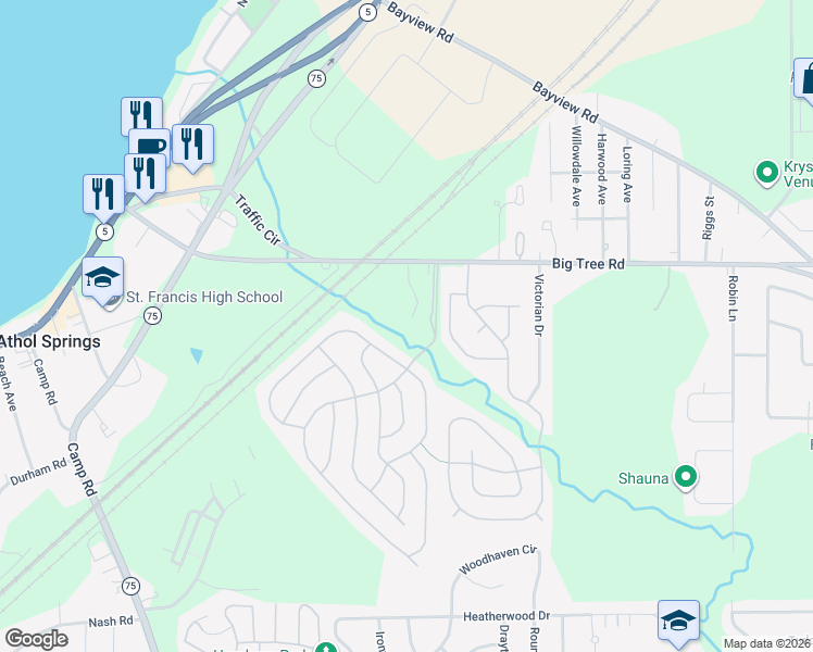 map of restaurants, bars, coffee shops, grocery stores, and more near 3581L 19 Big Tree Road in Hamburg