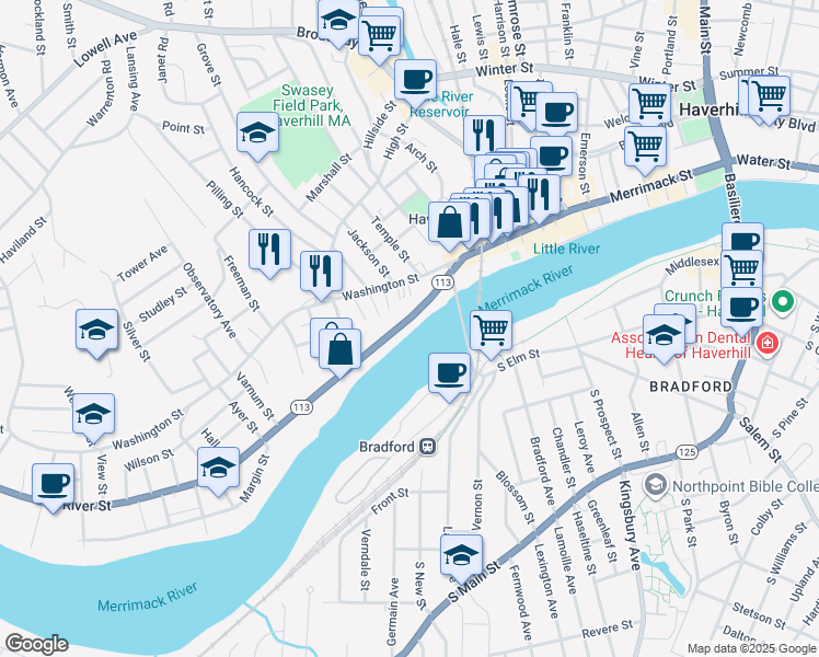 map of restaurants, bars, coffee shops, grocery stores, and more near 18 Sandler Terrace in Haverhill