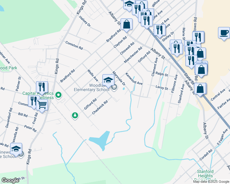 map of restaurants, bars, coffee shops, grocery stores, and more near 3311 Wells Avenue in Schenectady