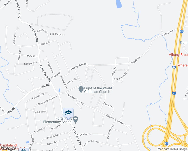 map of restaurants, bars, coffee shops, grocery stores, and more near 33 Oxford Drive in Latham