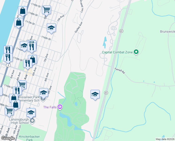 map of restaurants, bars, coffee shops, grocery stores, and more near 4 Stoneledge Drive in Troy