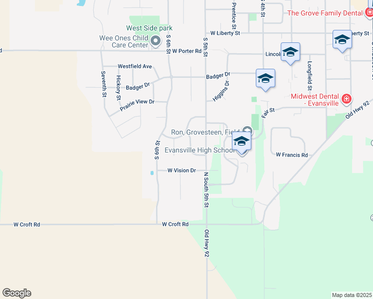 map of restaurants, bars, coffee shops, grocery stores, and more near 577 Abey Drive in Evansville