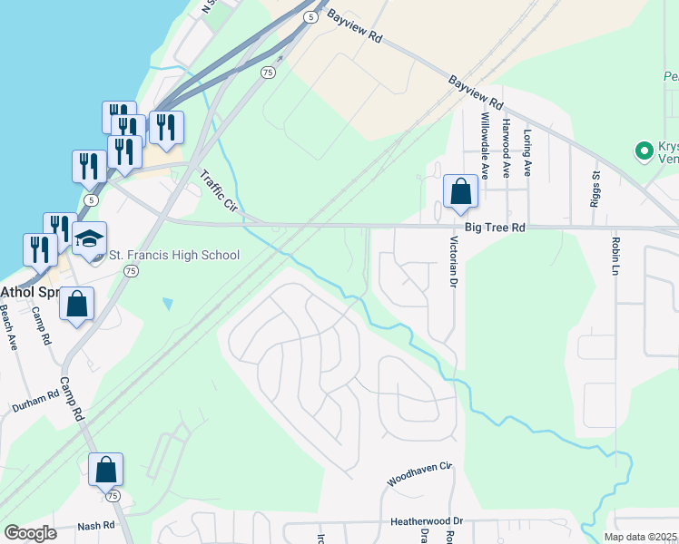 map of restaurants, bars, coffee shops, grocery stores, and more near 3581 Big Tree Road in Hamburg