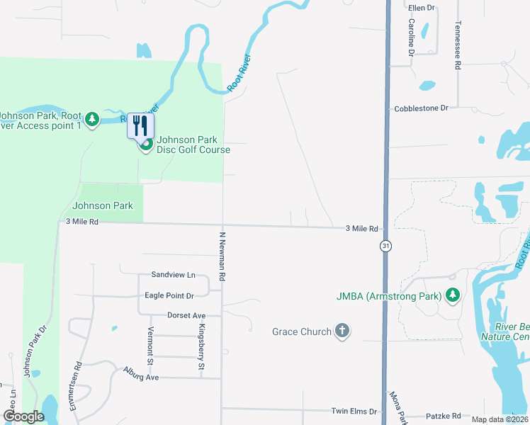 map of restaurants, bars, coffee shops, grocery stores, and more near 5228 3 Mile Road in Racine