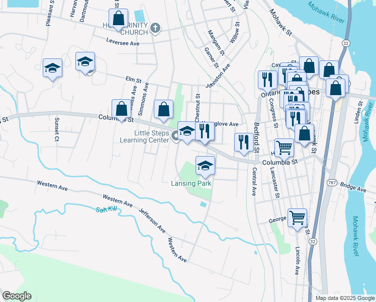 map of restaurants, bars, coffee shops, grocery stores, and more near 7 Bevan Street in Cohoes