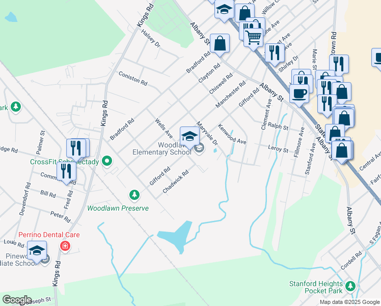 map of restaurants, bars, coffee shops, grocery stores, and more near 3311 Wells Avenue in Schenectady