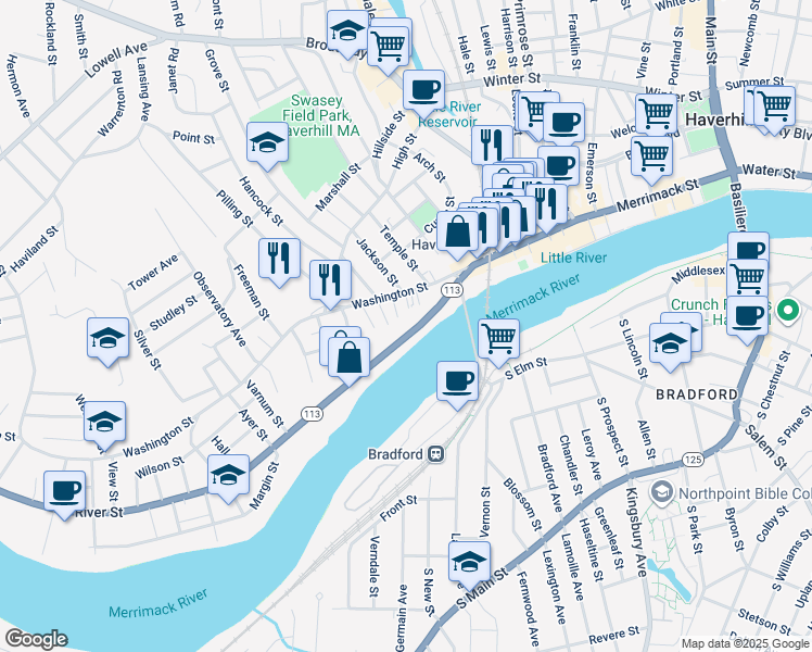 map of restaurants, bars, coffee shops, grocery stores, and more near 18 Sandler Terrace in Haverhill