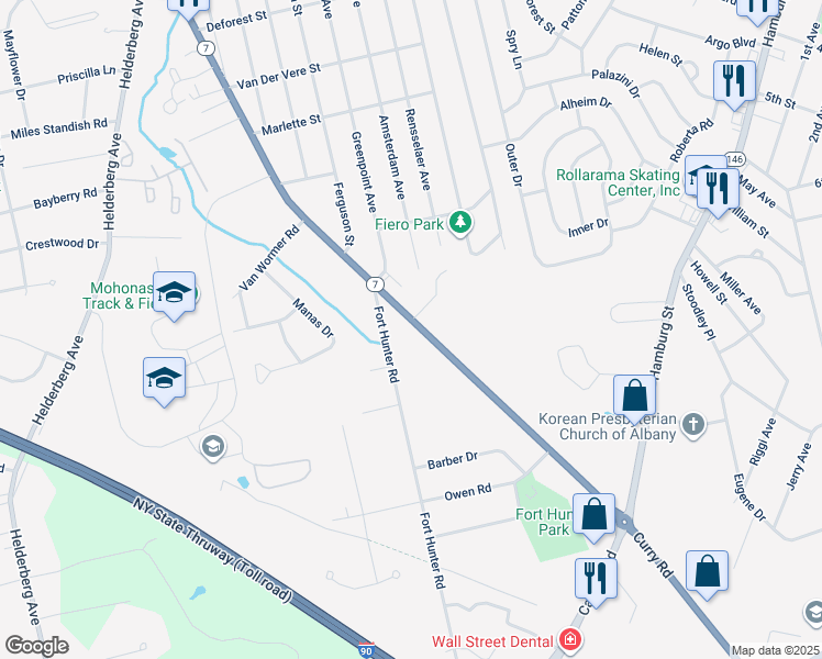 map of restaurants, bars, coffee shops, grocery stores, and more near 2340 Curry Road in Schenectady