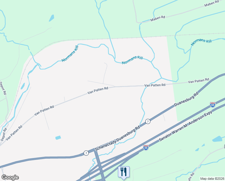 map of restaurants, bars, coffee shops, grocery stores, and more near 807 Van Patten Road in Duanesburg