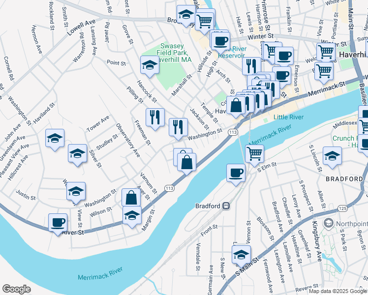 map of restaurants, bars, coffee shops, grocery stores, and more near 15 Porter Street in Haverhill