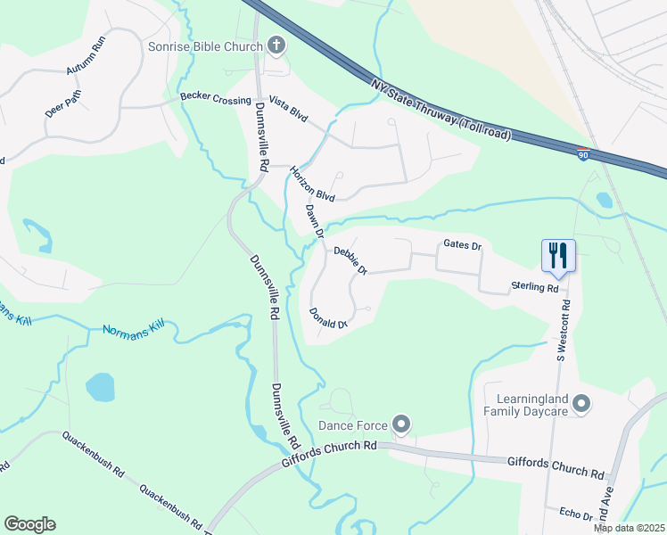 map of restaurants, bars, coffee shops, grocery stores, and more near 315 Debbie Drive in Schenectady