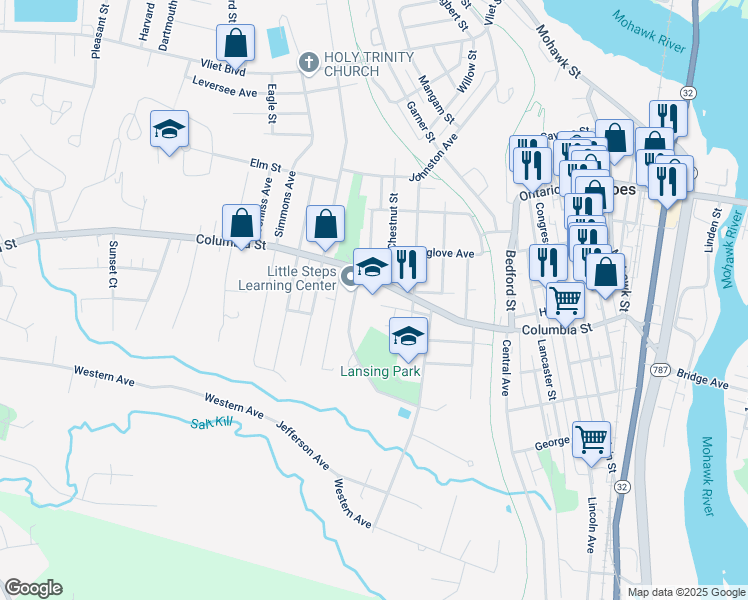 map of restaurants, bars, coffee shops, grocery stores, and more near 7 Bevan Street in Cohoes