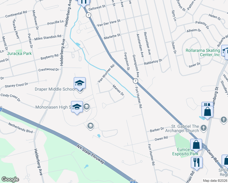 map of restaurants, bars, coffee shops, grocery stores, and more near 1001 Tollgate Lane in Schenectady