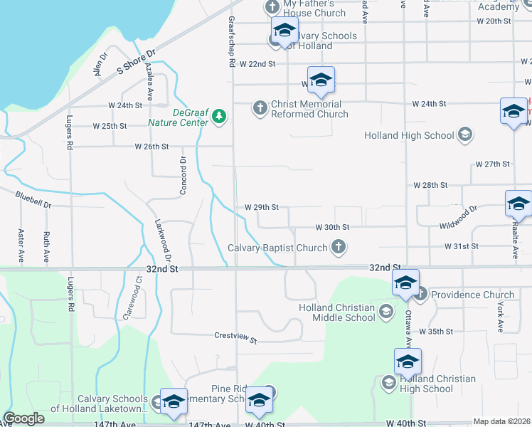 map of restaurants, bars, coffee shops, grocery stores, and more near 608 West 29th Street in Holland