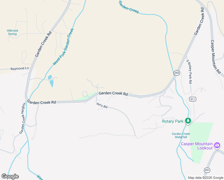 map of restaurants, bars, coffee shops, grocery stores, and more near 2950 Garden Creek Road in Casper