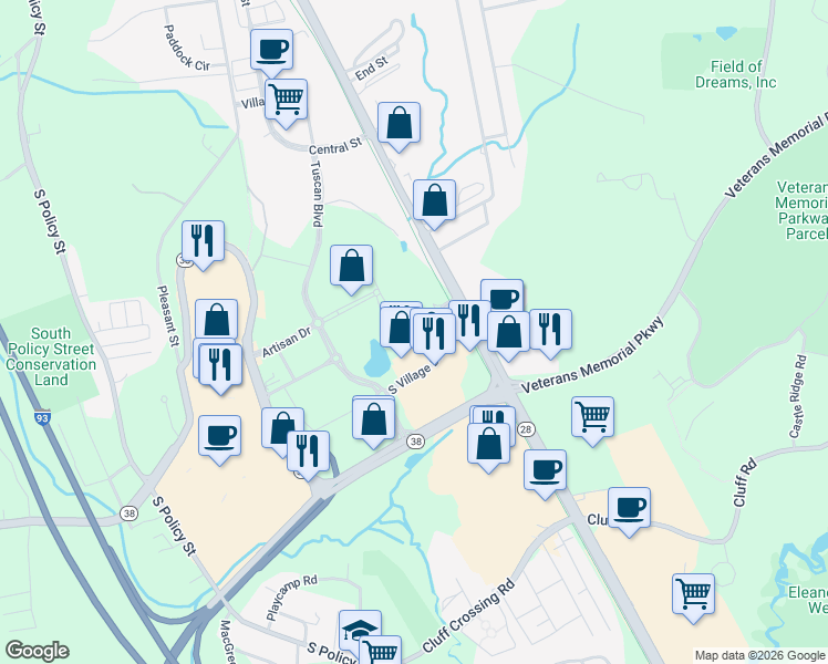 map of restaurants, bars, coffee shops, grocery stores, and more near South Broadway in Salem