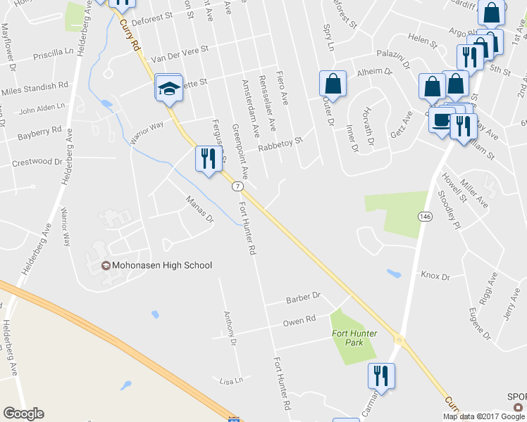 map of restaurants, bars, coffee shops, grocery stores, and more near 2340 Curry Road in Schenectady