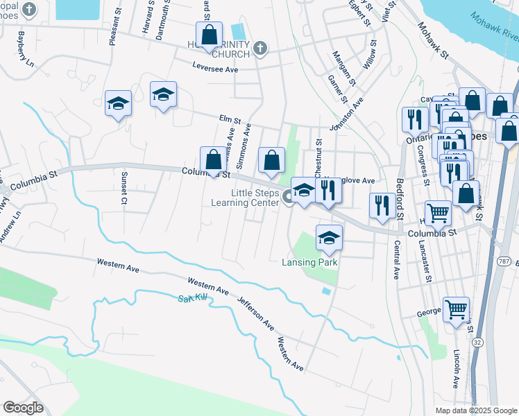 map of restaurants, bars, coffee shops, grocery stores, and more near 121 Masten Avenue in Cohoes