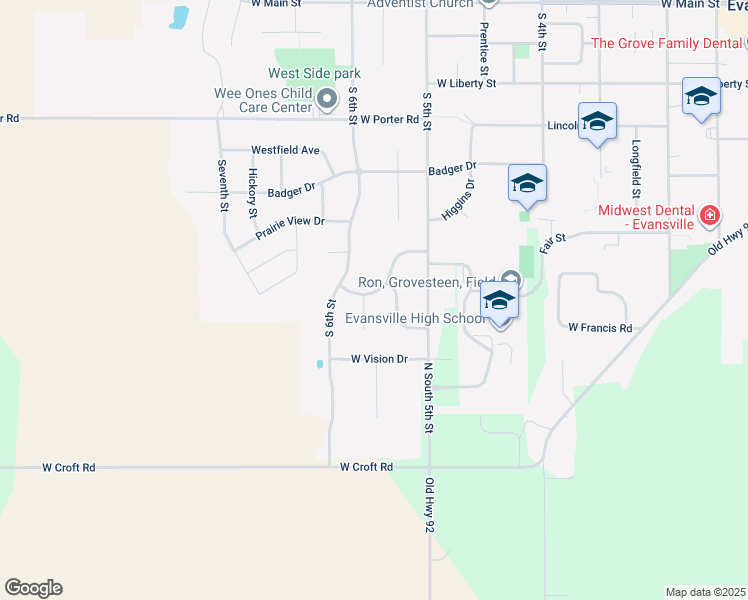 map of restaurants, bars, coffee shops, grocery stores, and more near 577 Abey Dr in Evansville
