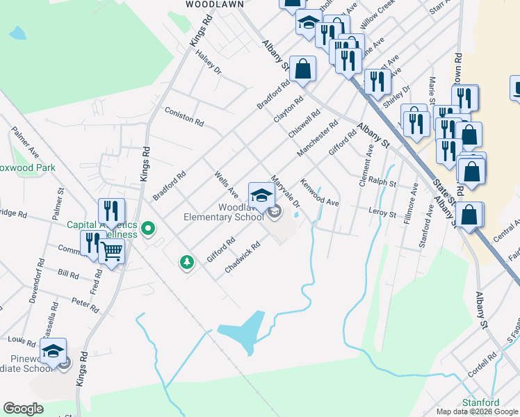 map of restaurants, bars, coffee shops, grocery stores, and more near 334 Gifford Road in Schenectady