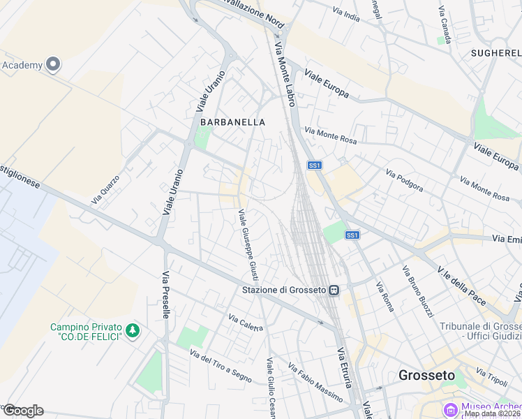 map of restaurants, bars, coffee shops, grocery stores, and more near 32-42 Via Giacomo Leopardi in Grosseto