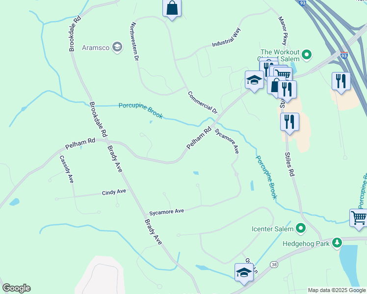 map of restaurants, bars, coffee shops, grocery stores, and more near 60 Pelham Road in Salem