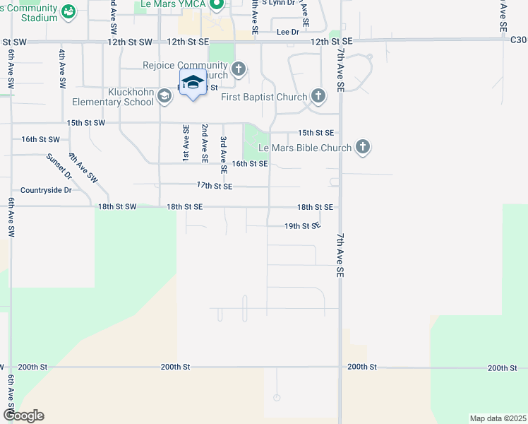 map of restaurants, bars, coffee shops, grocery stores, and more near 1831 4th Avenue Southeast in Le Mars