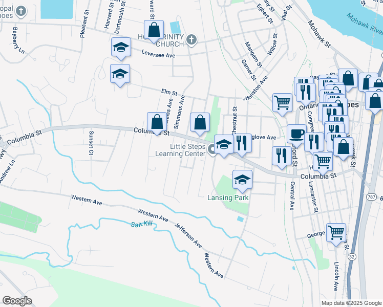 map of restaurants, bars, coffee shops, grocery stores, and more near 121 Masten Avenue in Cohoes
