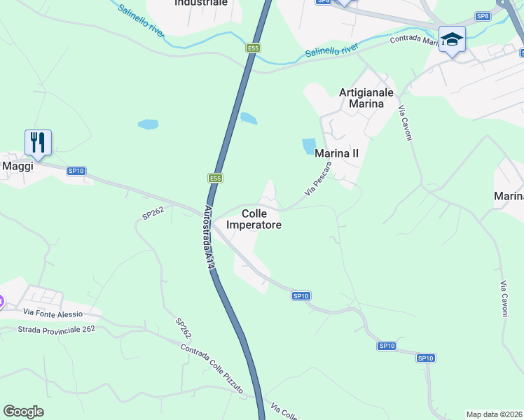 map of restaurants, bars, coffee shops, grocery stores, and more near 10 SP10 in Colle Imperatore