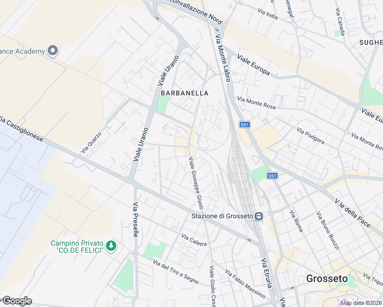 map of restaurants, bars, coffee shops, grocery stores, and more near 42 Via Giacomo Leopardi in Grosseto