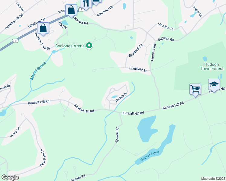 map of restaurants, bars, coffee shops, grocery stores, and more near 73 Mobile Drive in Hudson