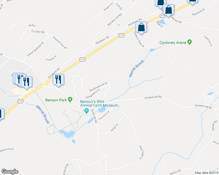 map of restaurants, bars, coffee shops, grocery stores, and more near 62 Shadowbrook Drive in Hudson