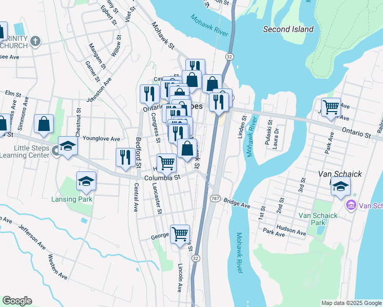 map of restaurants, bars, coffee shops, grocery stores, and more near 186 Mohawk Street in Cohoes
