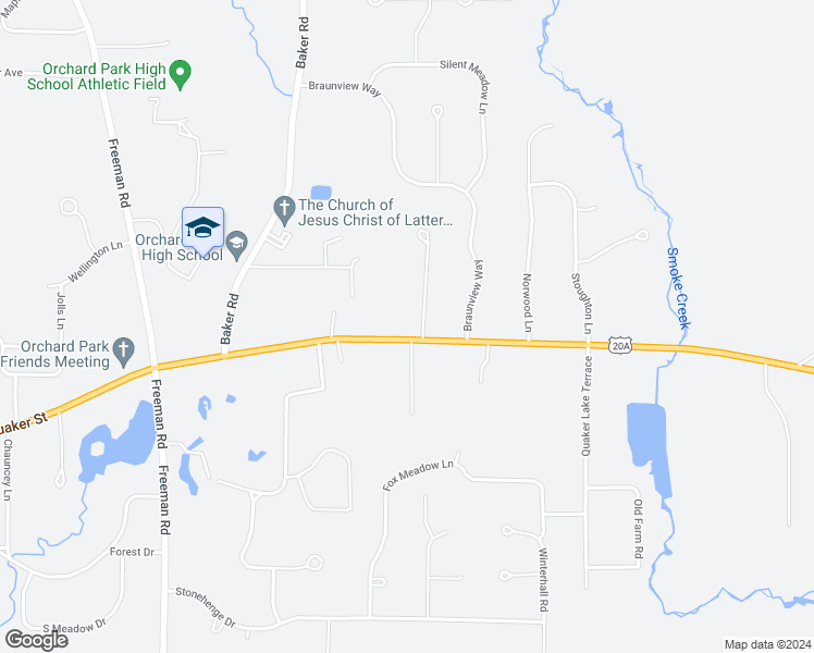 map of restaurants, bars, coffee shops, grocery stores, and more near 7376 Quaker Road in Orchard Park