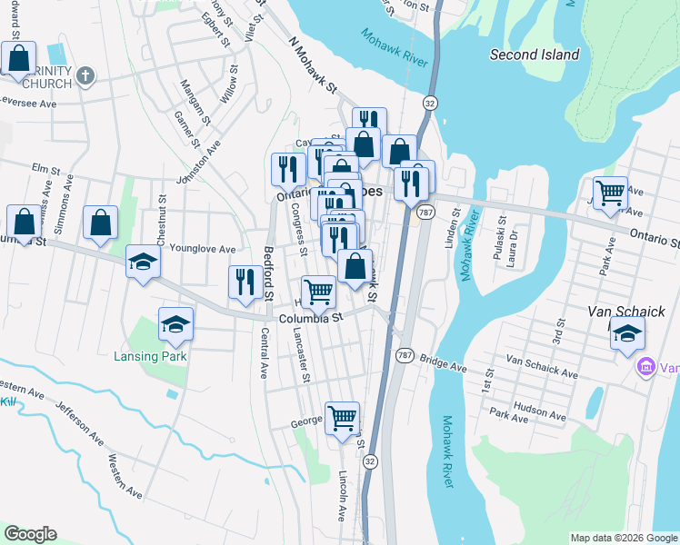 map of restaurants, bars, coffee shops, grocery stores, and more near 192 Remsen Street in Cohoes