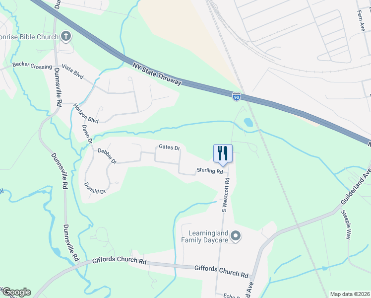 map of restaurants, bars, coffee shops, grocery stores, and more near 1020 Gates Drive in Schenectady