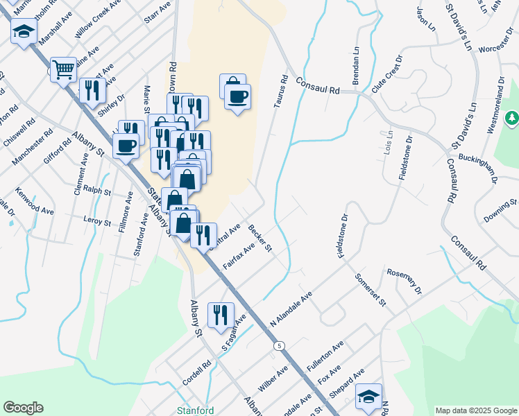map of restaurants, bars, coffee shops, grocery stores, and more near 147 Central Avenue in Schenectady
