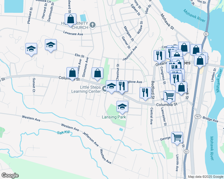 map of restaurants, bars, coffee shops, grocery stores, and more near 175 Columbia Street in Cohoes