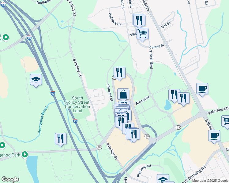 map of restaurants, bars, coffee shops, grocery stores, and more near Mall Road in Salem