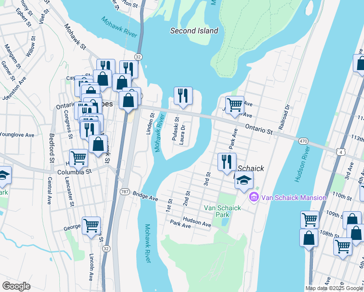 map of restaurants, bars, coffee shops, grocery stores, and more near 4 Meadow Street in Cohoes