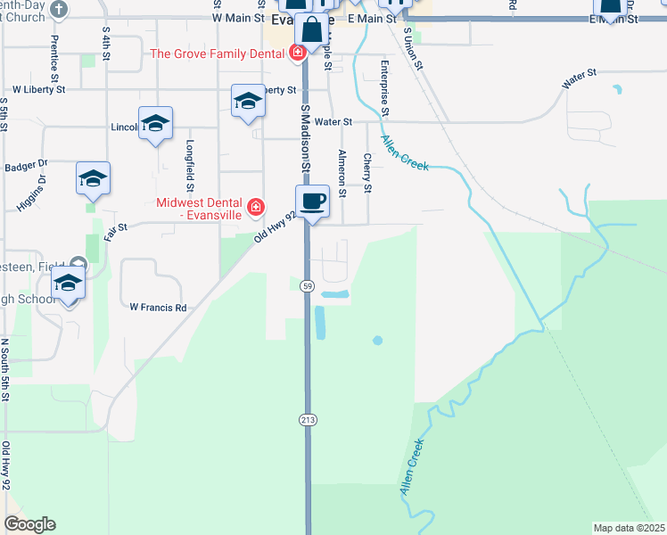 map of restaurants, bars, coffee shops, grocery stores, and more near 569 Lemon Arbor Drive in Evansville