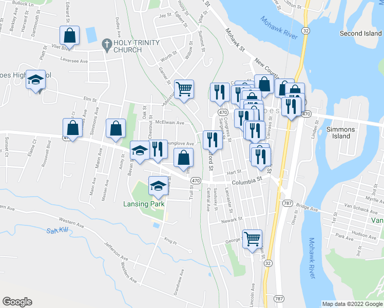 map of restaurants, bars, coffee shops, grocery stores, and more near 16 Imperial Avenue in Cohoes